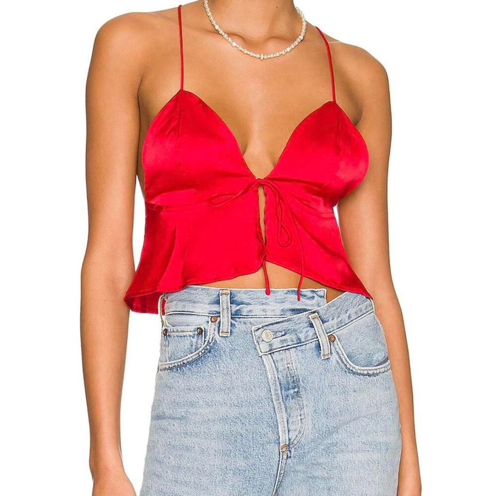 Superdown Revolve Red Satin Tie Up Top Medium